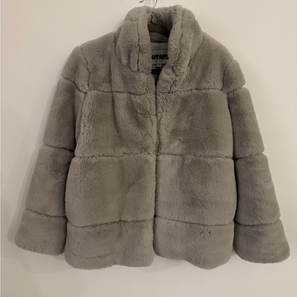Apparis Gray Teddy Jacket with Plush Texture and Boxy Silhouette